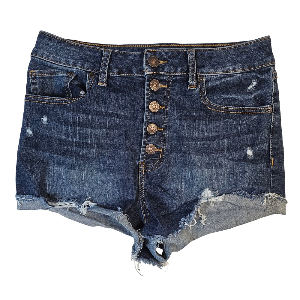 Rewash Womens High Rise Button Fly Distressed Denim Cut Off Shorts Blue Size 7